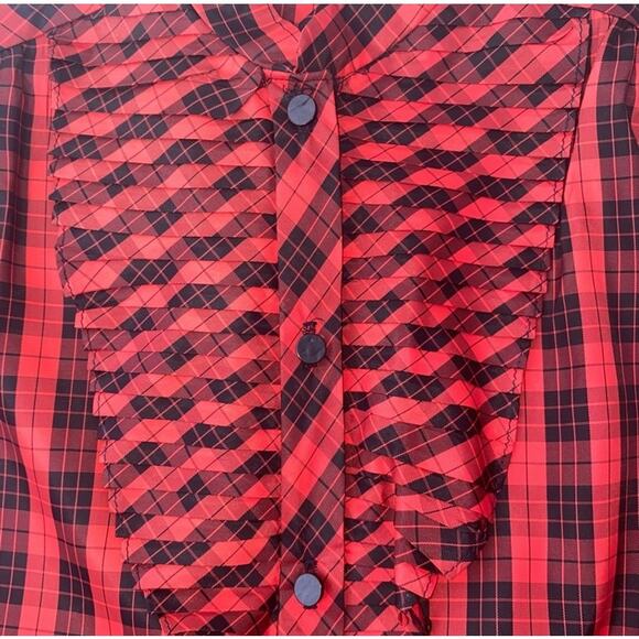 Vintage Private Line New York Check Pleated Front Button Up Blouse Size 34 Small - Picture 6 of 7